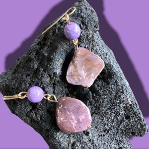 New in🤩AMETHYST STONE DANGLE DROP HOOK EARRINGS MARBLE BEAD GOLD HEALING